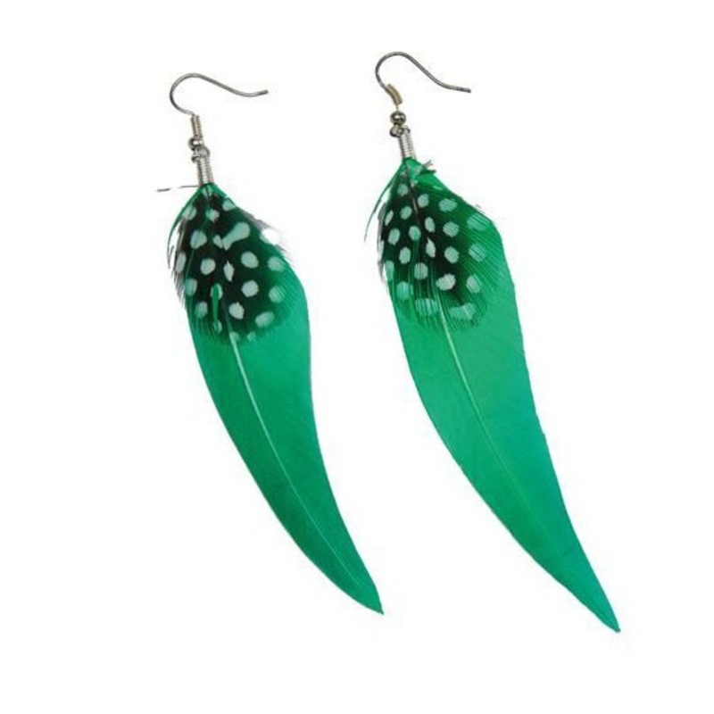 Turquoise-green feather earrings
