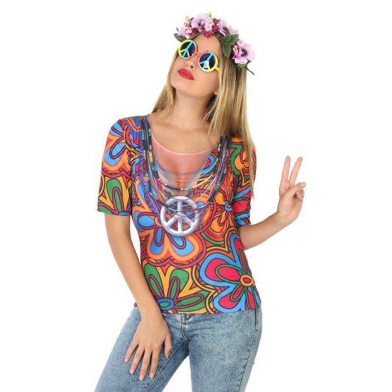 3D Flowers And Peace Hippie Shirt Women XS-S
