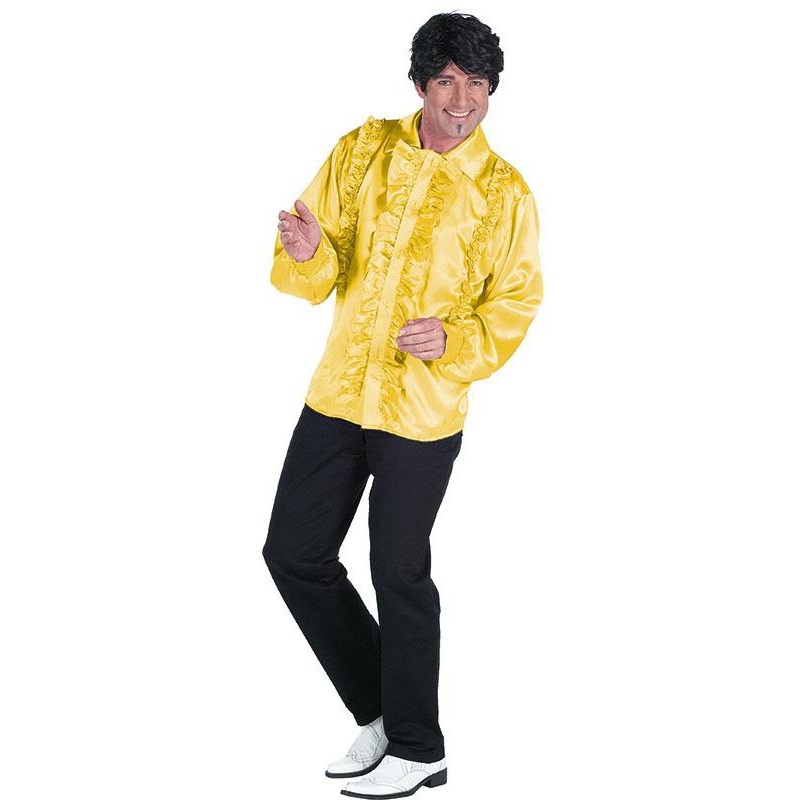 70s ruffled shirt men yellow 50
