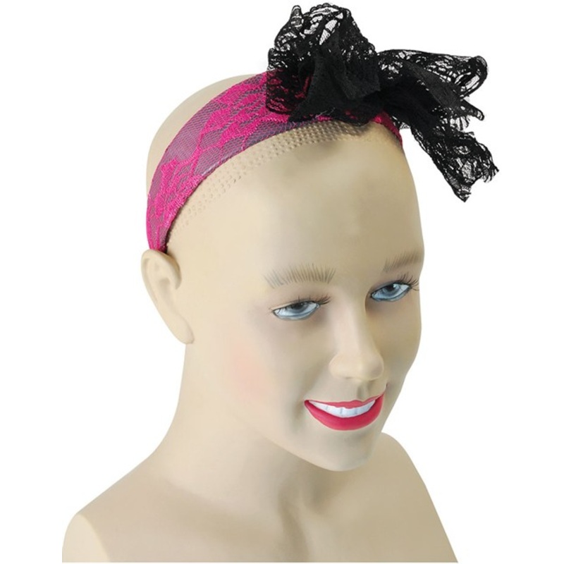 Pink lace headband with bow