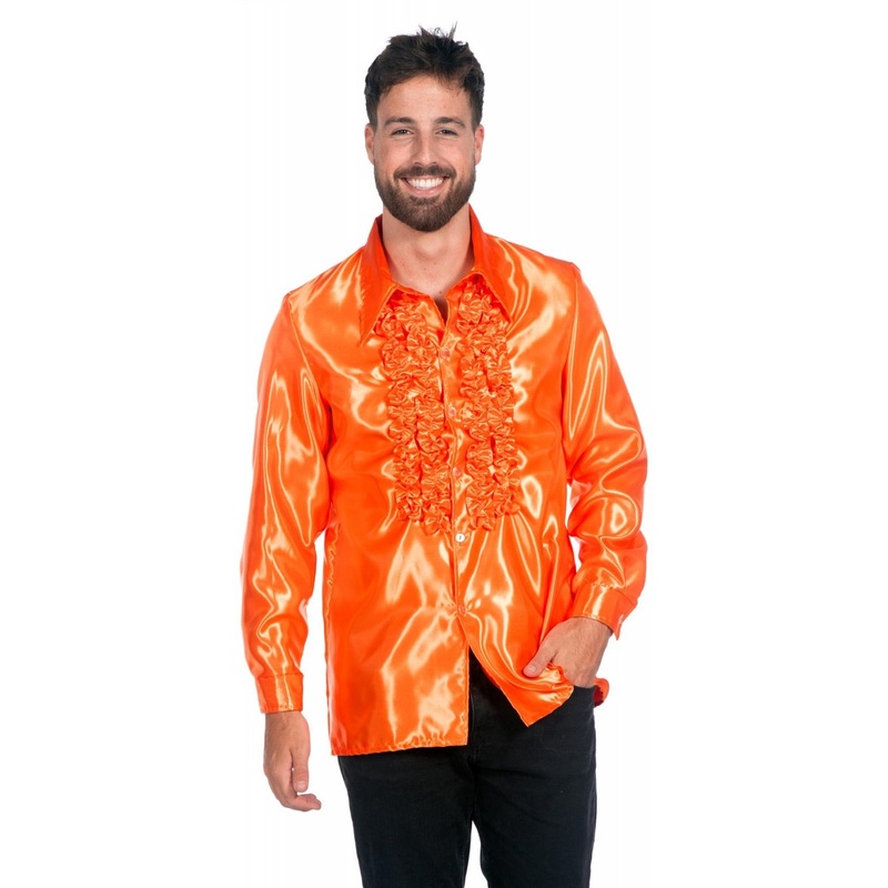 Ruffle shirt for men in neon orange 48