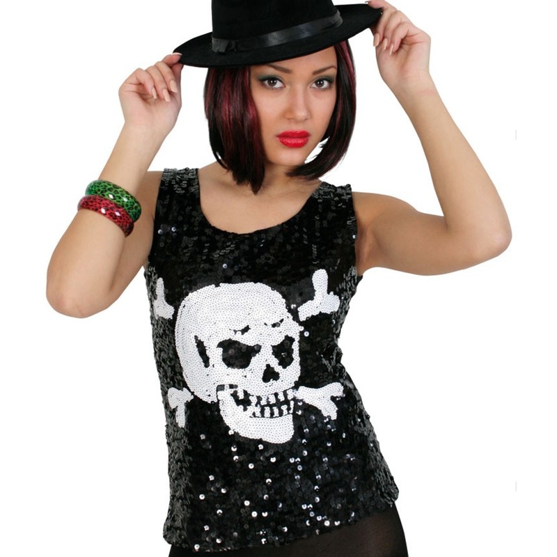 Skull sequin top for women S