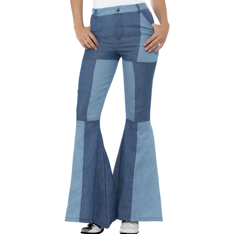 Blue flared trousers patchwork for women S