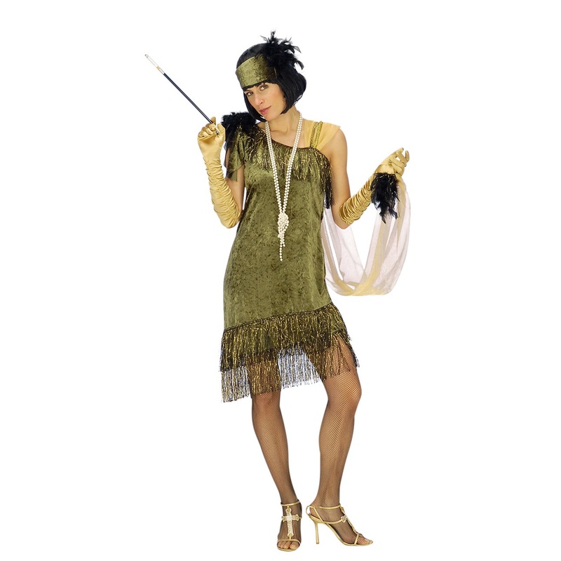Green senna 1920s dress with headband 36-38