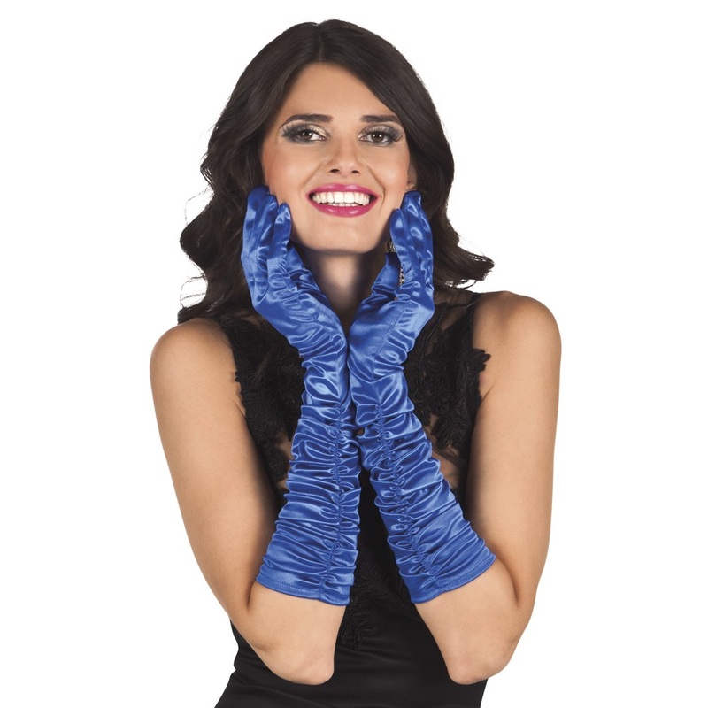 Long Glamor Lady Satin Gloves In Blue
