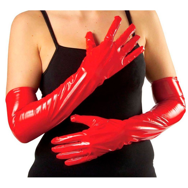 Long vinyl gloves red