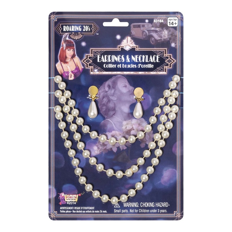 Pearl jewelry set 20s with chain and earrings