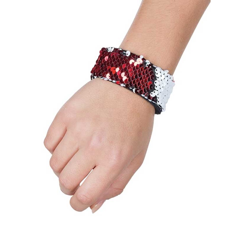 Red and white reversible sequin bracelet
