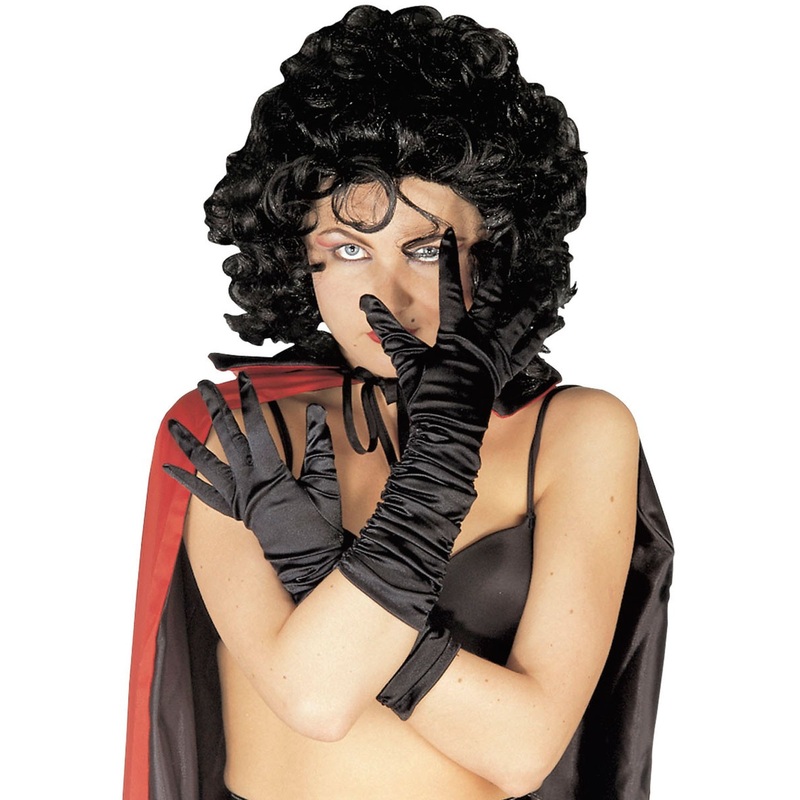 Ruched satin gloves in black