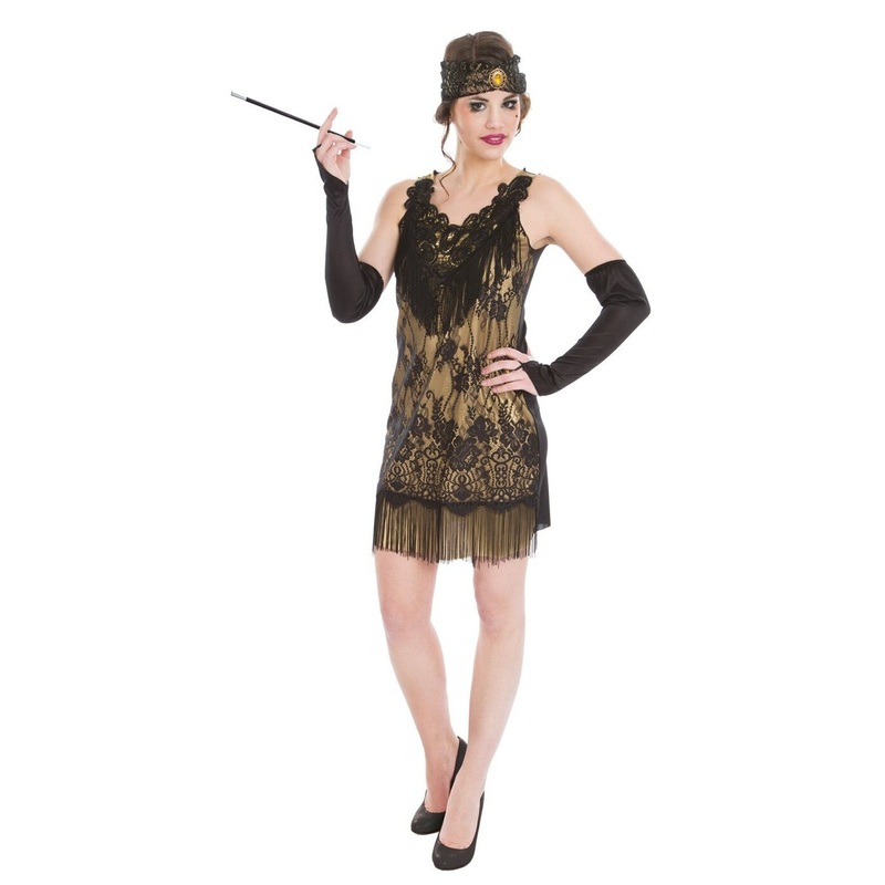 1920s Charleston dress in black and gold XS