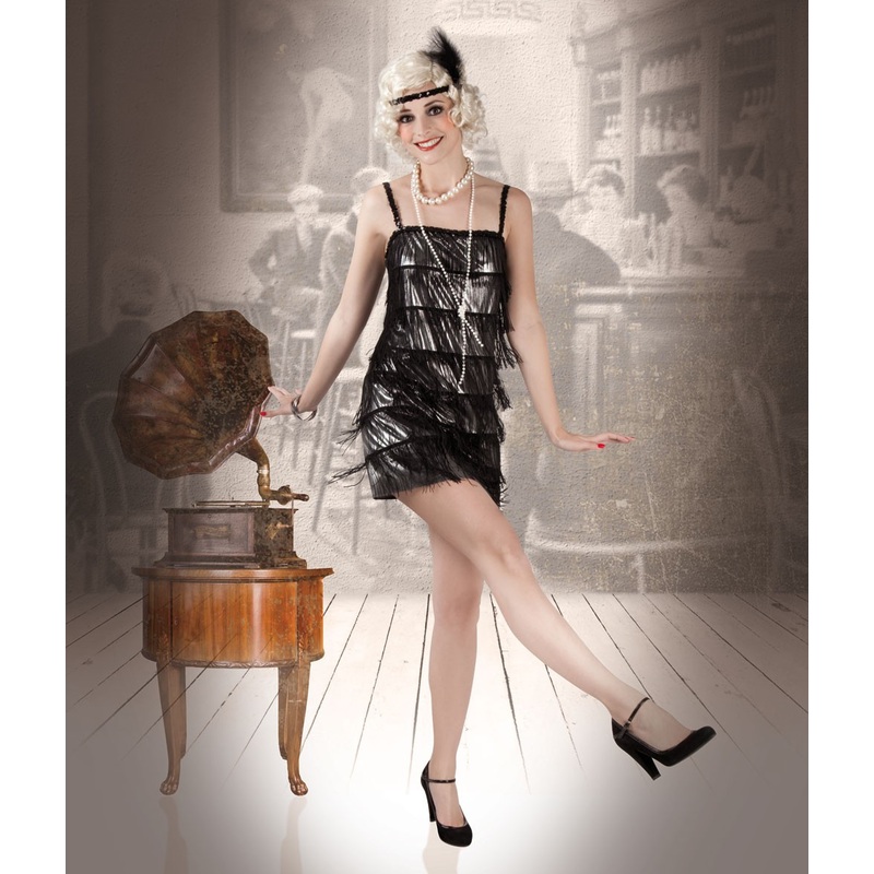 Black 20s fringe dress 36-38