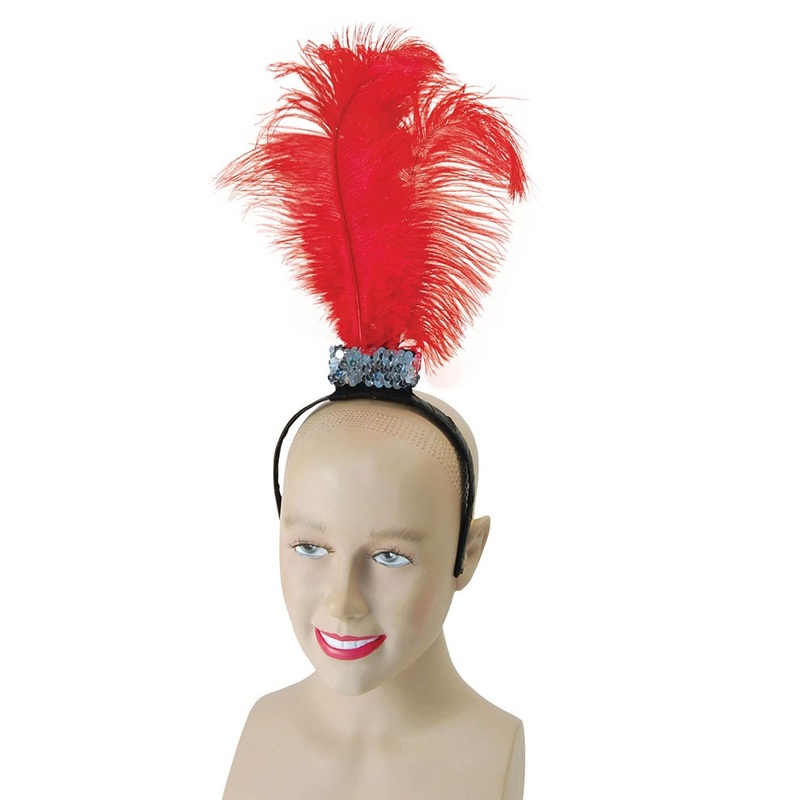 Charleston Flapper Headband With Feather Red