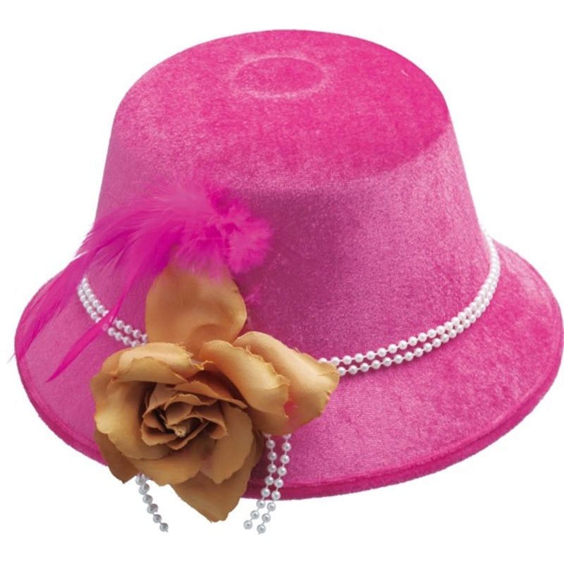 Elegant ladies hat with pearl ribbon and flower