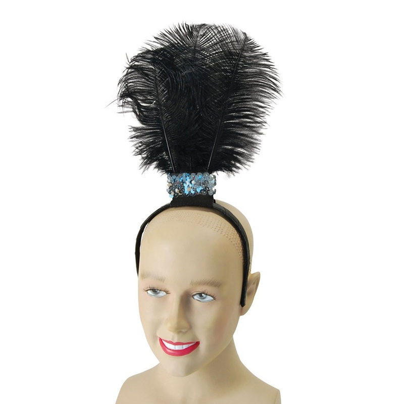Flapper girl black headband with feathers