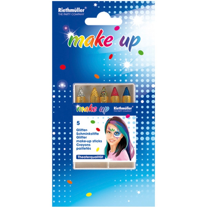 Colorful carnival glitter make-up pencils 5 pieces
