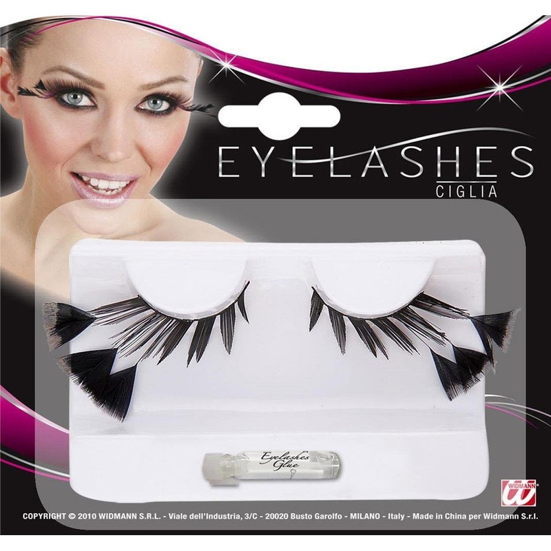 Black eyelashes with feather trim