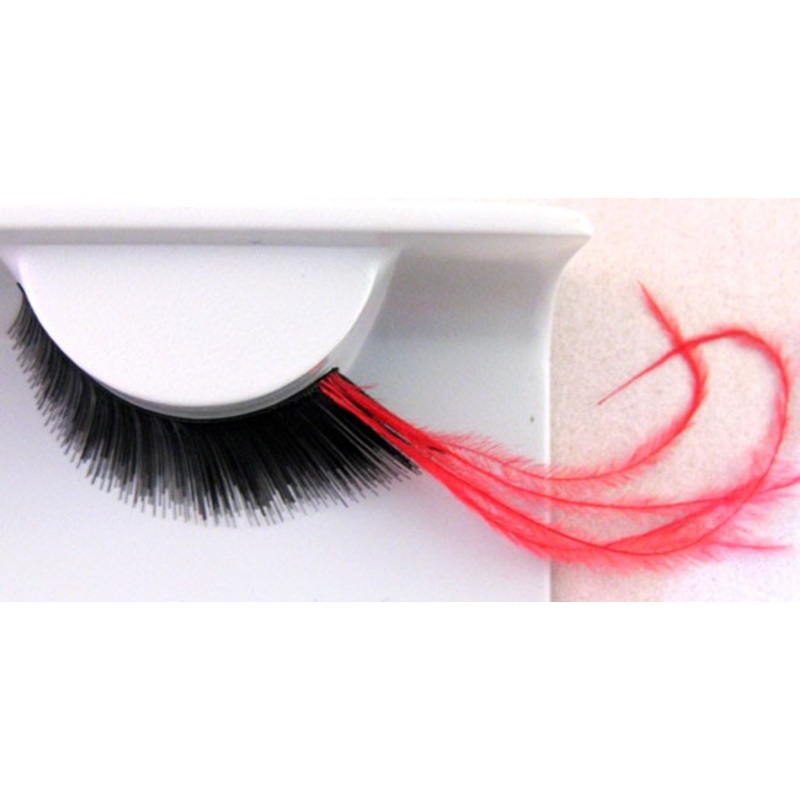 Black eyelashes with red long feathers
