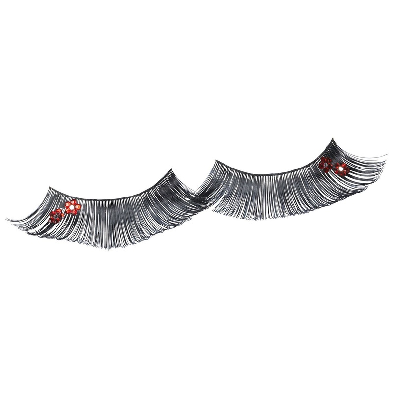 Curved eyelashes with red flowers