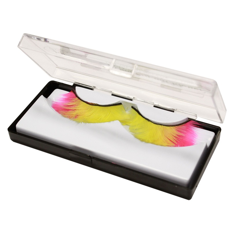 Elegant feather eyelashes pink yellow