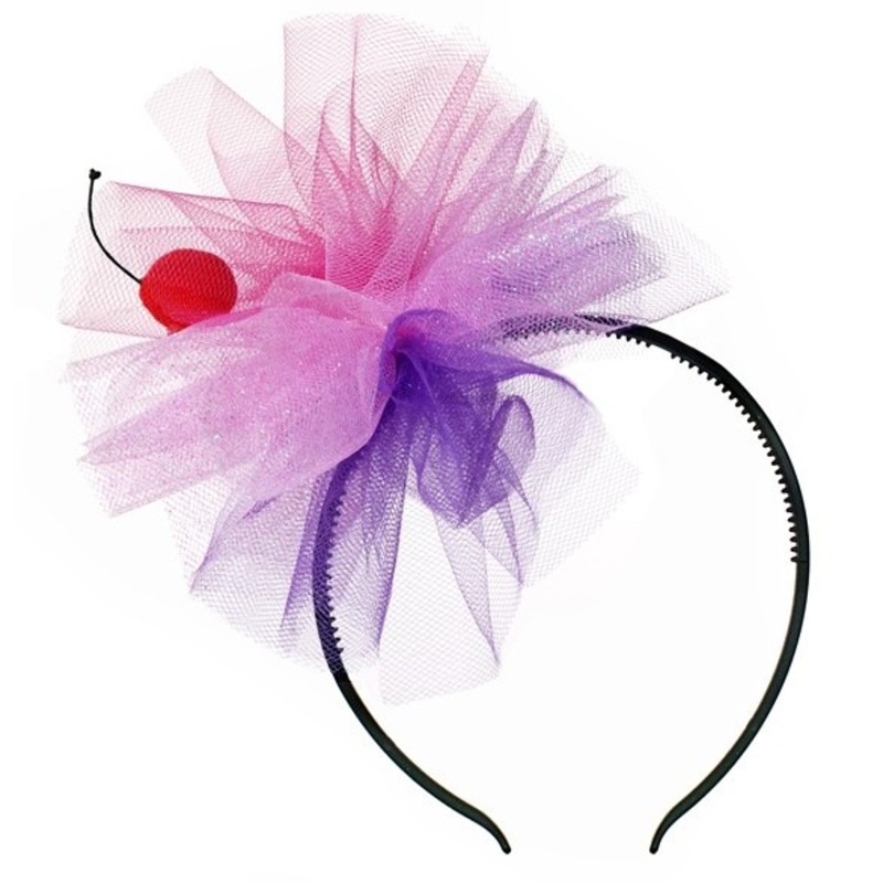 Pinky headband with tulle and cherry appliqu