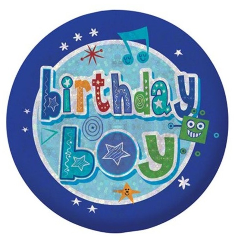 Holographic Birthday Boy Button 5.5cm