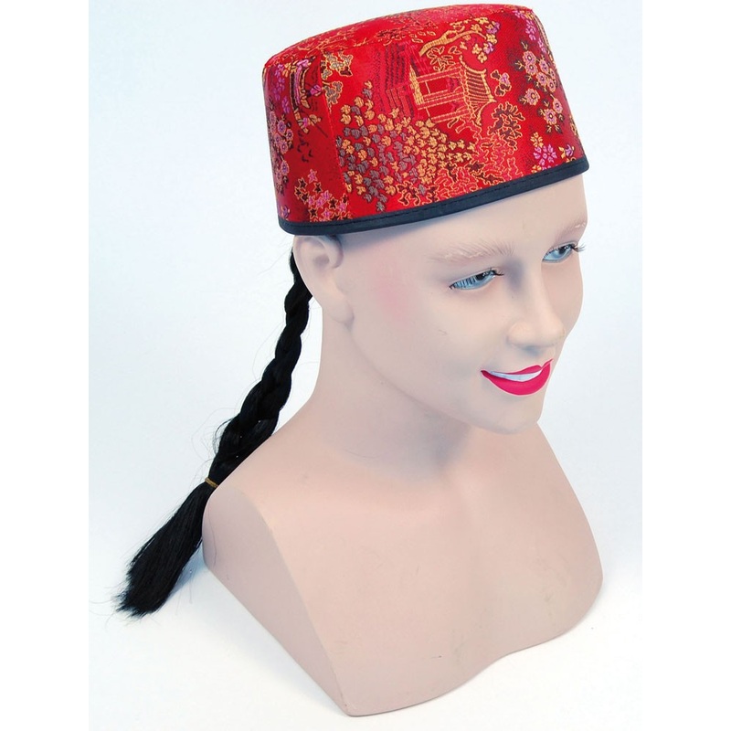 Red Asian braid cap