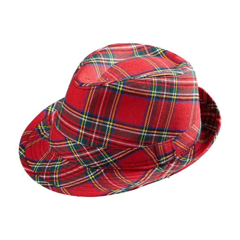 Red checked fedora hat