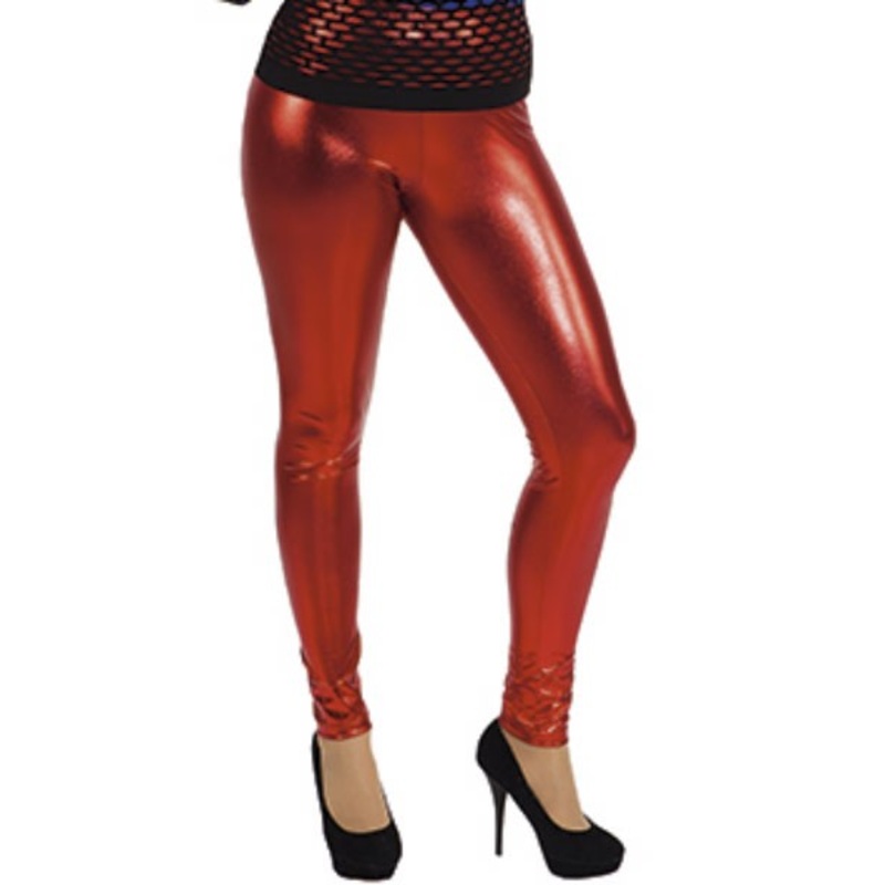 Red metallic look leggings S-M