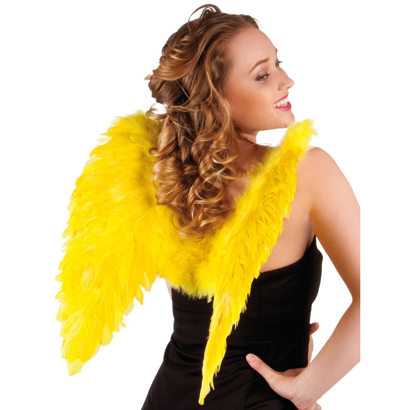 Yellow angel wings made of feathers 50x50cm