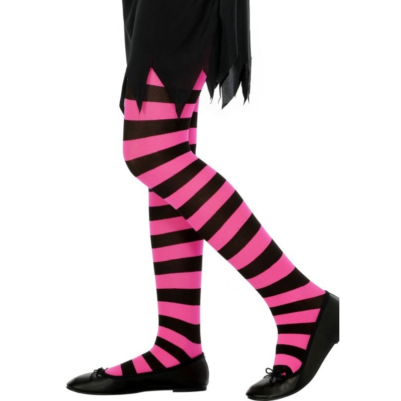 Halloween tights witch striped for girls black pink