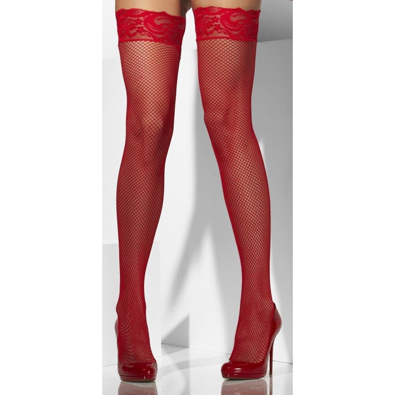Hold-up fishnet stockings in red