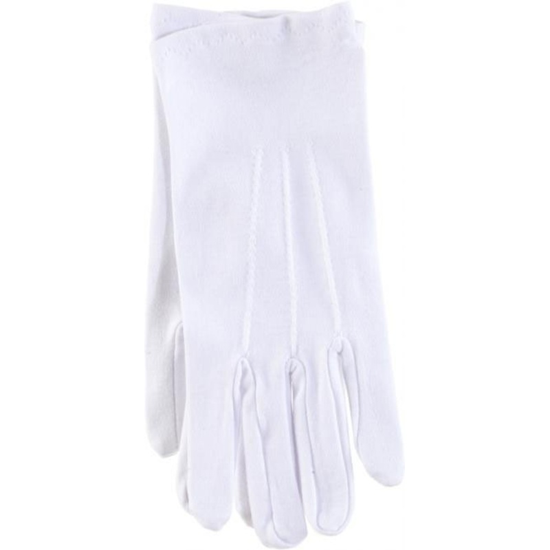 White Cotton Tuck Gloves M
