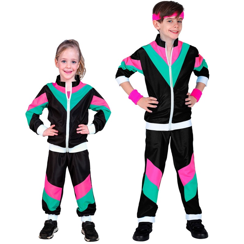 80s jogging suit for children black and colorful 128