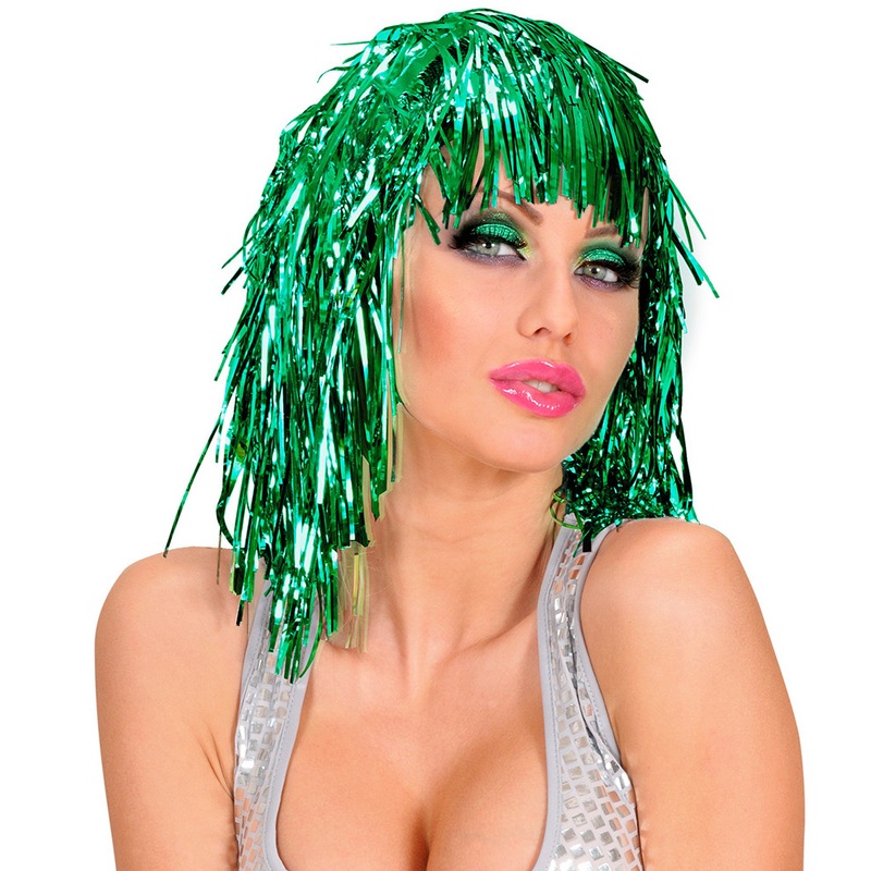 Tinsel party wig in green