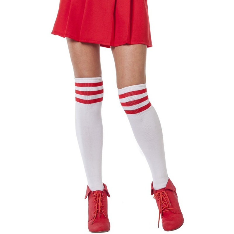 White-Red College Girl Knee Socks