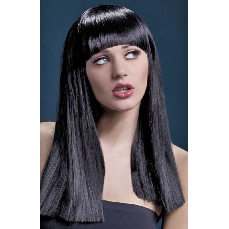 Wig black straight long bangs Goth