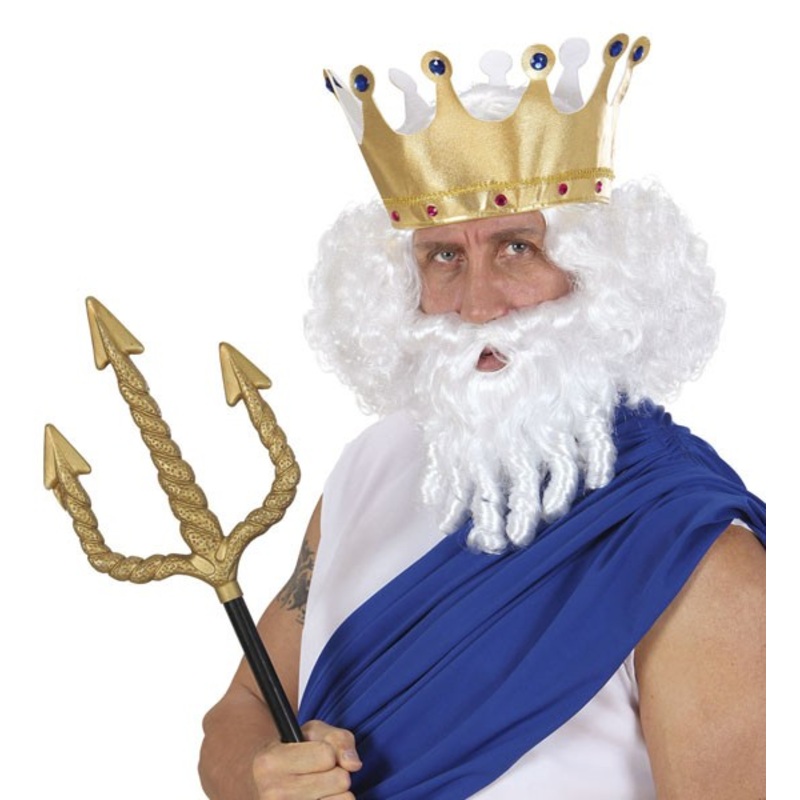 White poseidon men's wig with beard