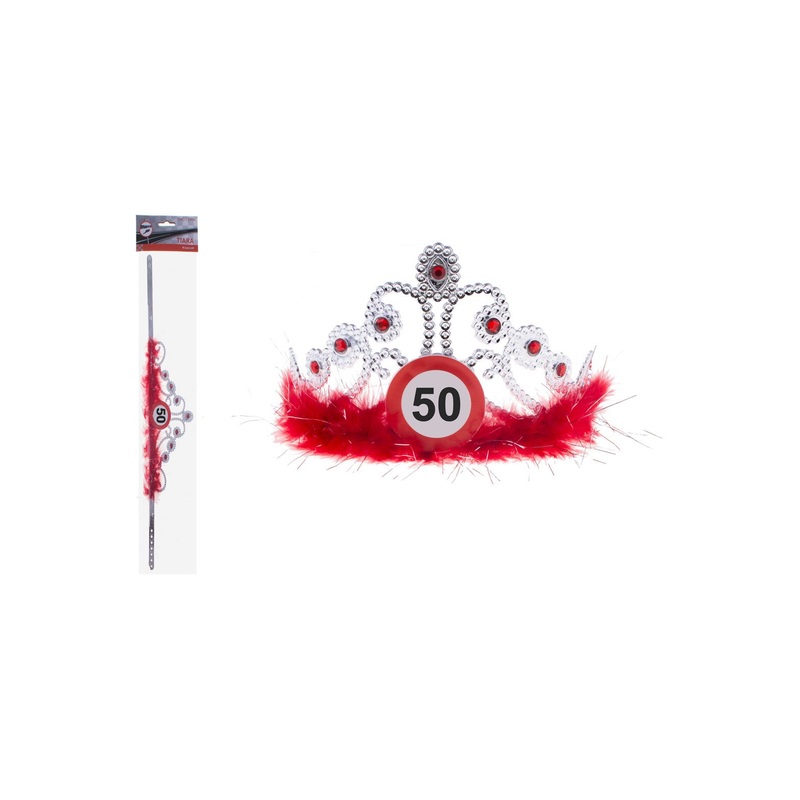 Attention 50 tiara with feathers