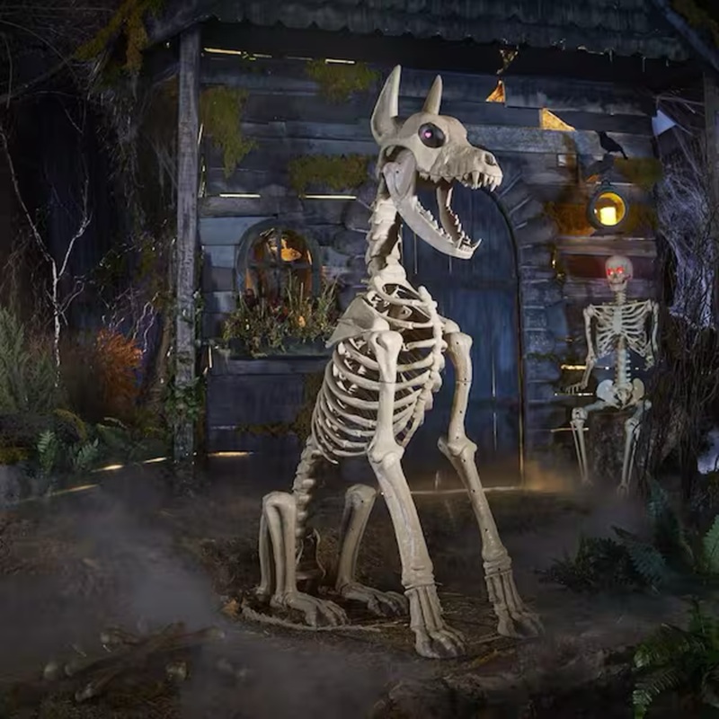 5ft Skelly's Sitting Dog with LCD Eyes Animatronic