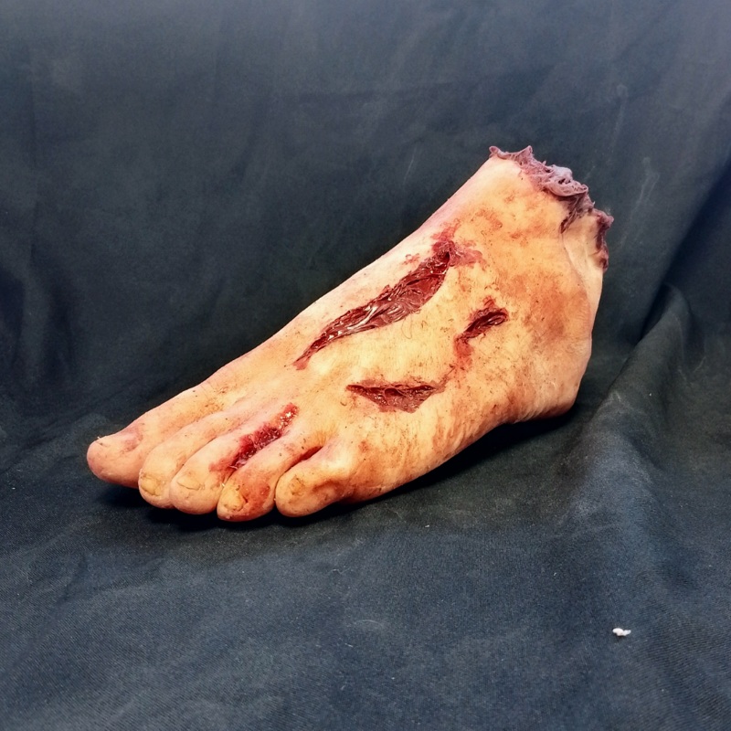 Silicone Male Severed Foot - Blood Wash / Scarred