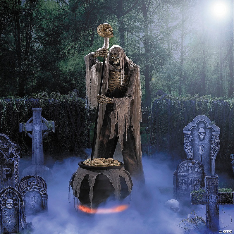 6.5ft Cauldron Stirring Skeleton Animated Halloween Prop