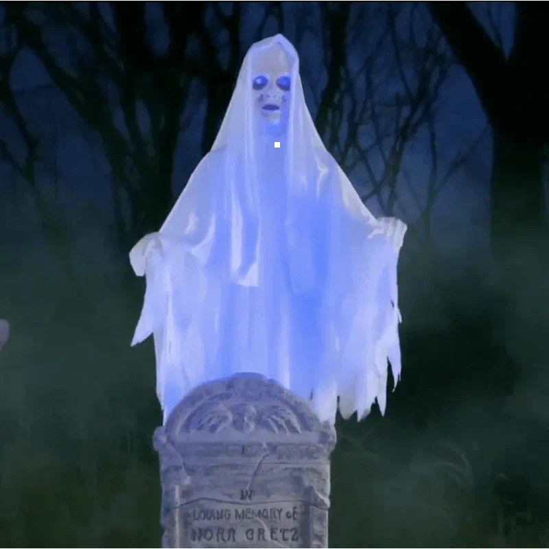 6ft Ghost Woman over Tombstone Animated Prop
