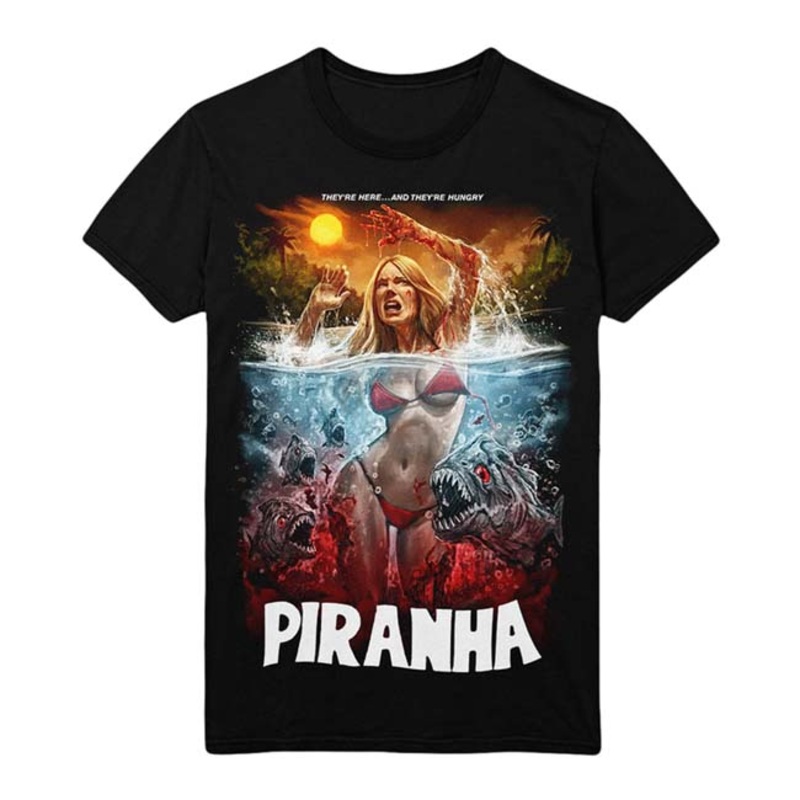 Gutter Garbs Horror T Shirt - Piranha: They're Here And They're Hungry S