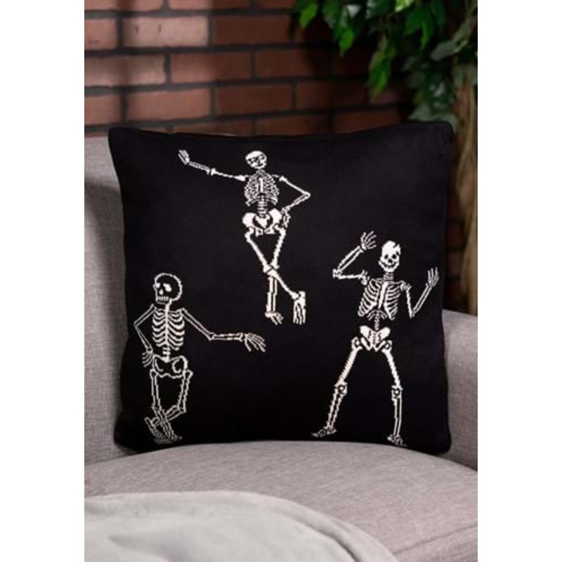 20-Inch Black & Cream Skeleton Cotton Knit Pillow