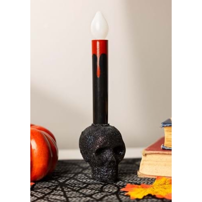 9-Inch LED Black Skull Candle Prop Decoration