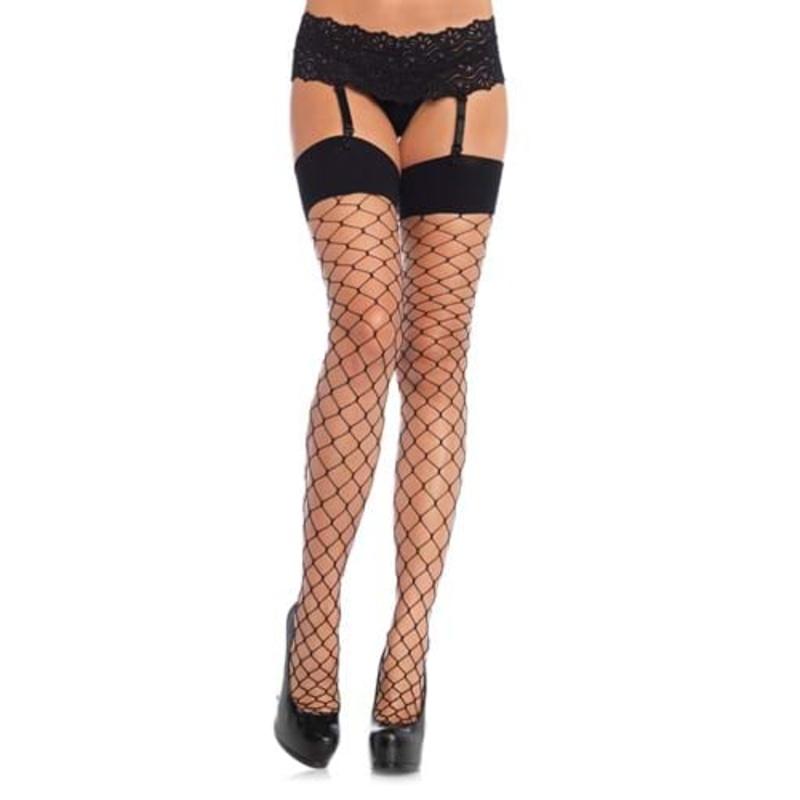 Black Spandex Fence Net Thigh High Tights for Women