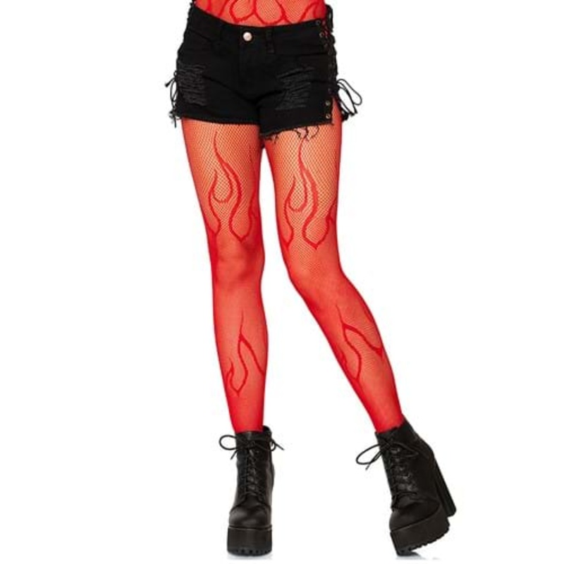 Red Flame Net Tights for Women