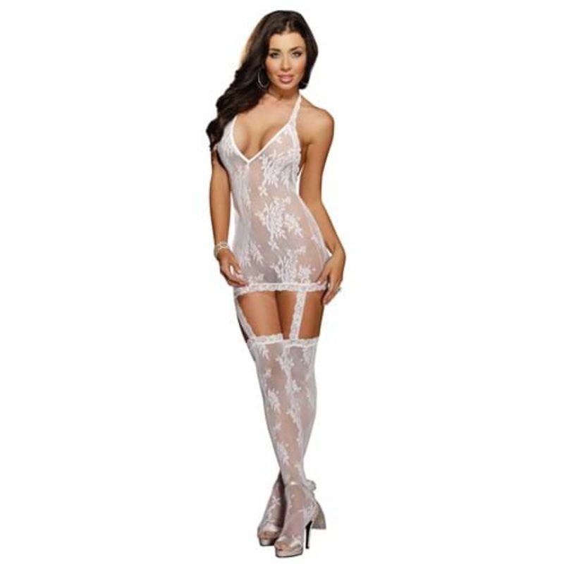 White Florence Halter Dress with Stockings for Women