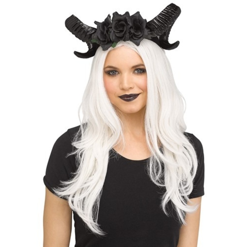 Black Horns and Flowers Adult Costume Headpiece