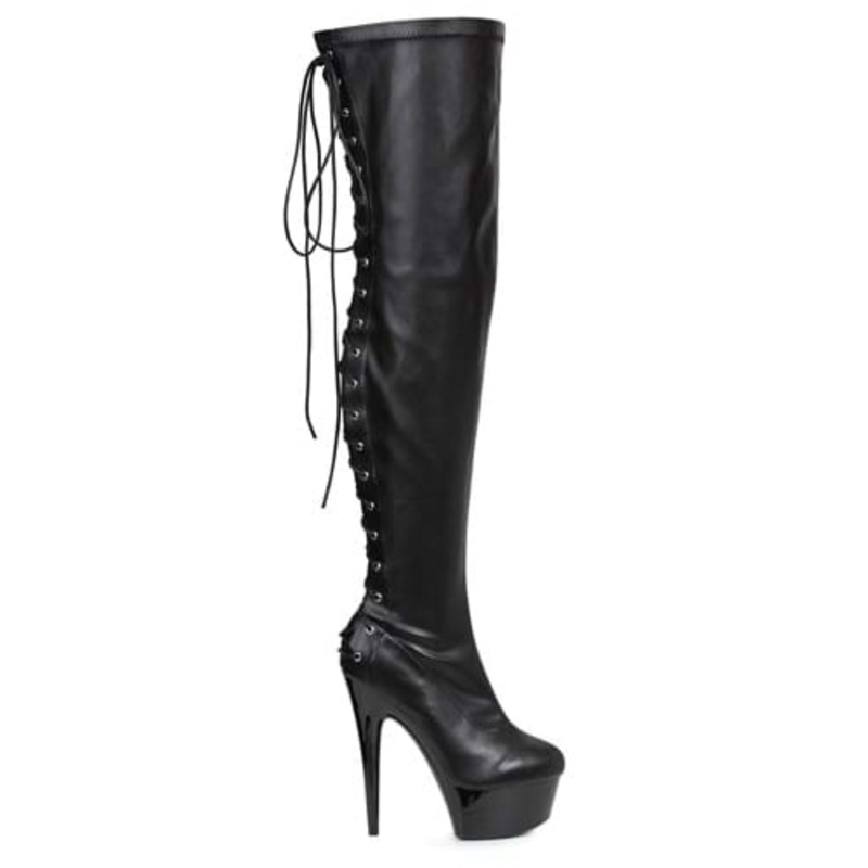Black Lace Thigh High Boots for Women